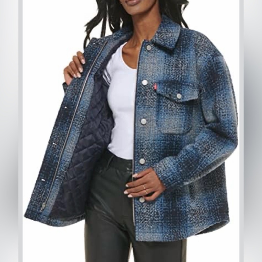 Levi's Women's Fashion Blur Plaid Shirt Jacket size L unisex